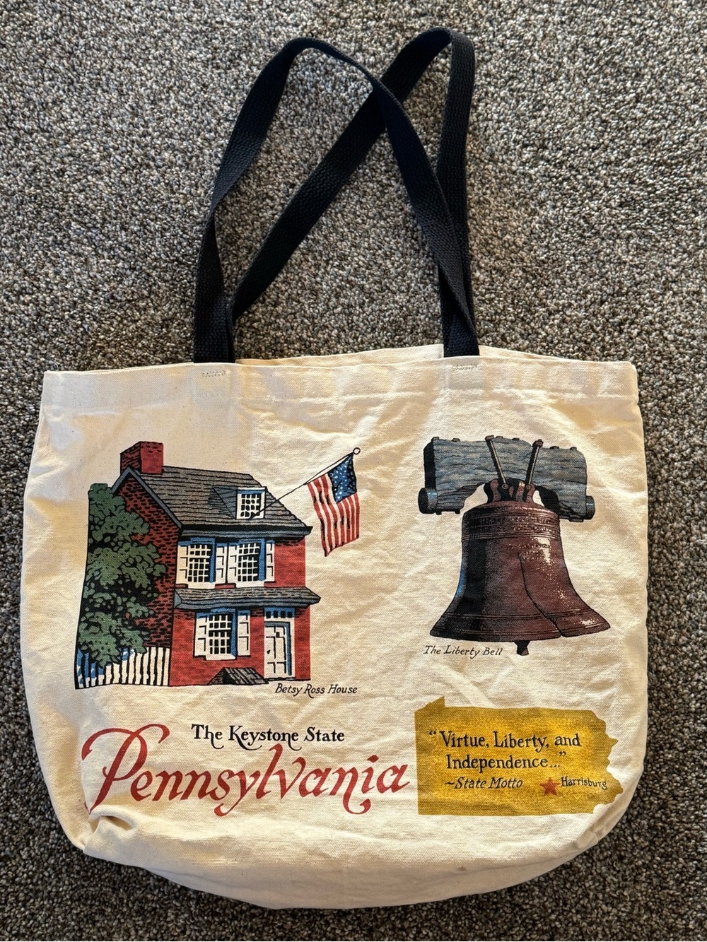 Pennsylvania Keystone State Canvas Tote with Liberty Bell & Betsey Ross House